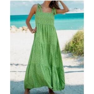 Bindu Green Matilda Tie Maxi Dress Green Polka Dots Size: M